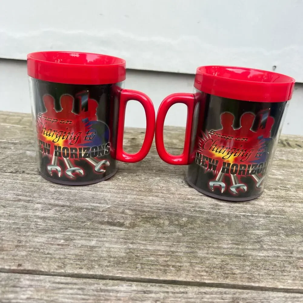 Vintage 90s Snap-on Tools ThermoServ Charging to New Horizons Coffee Mug Set 2